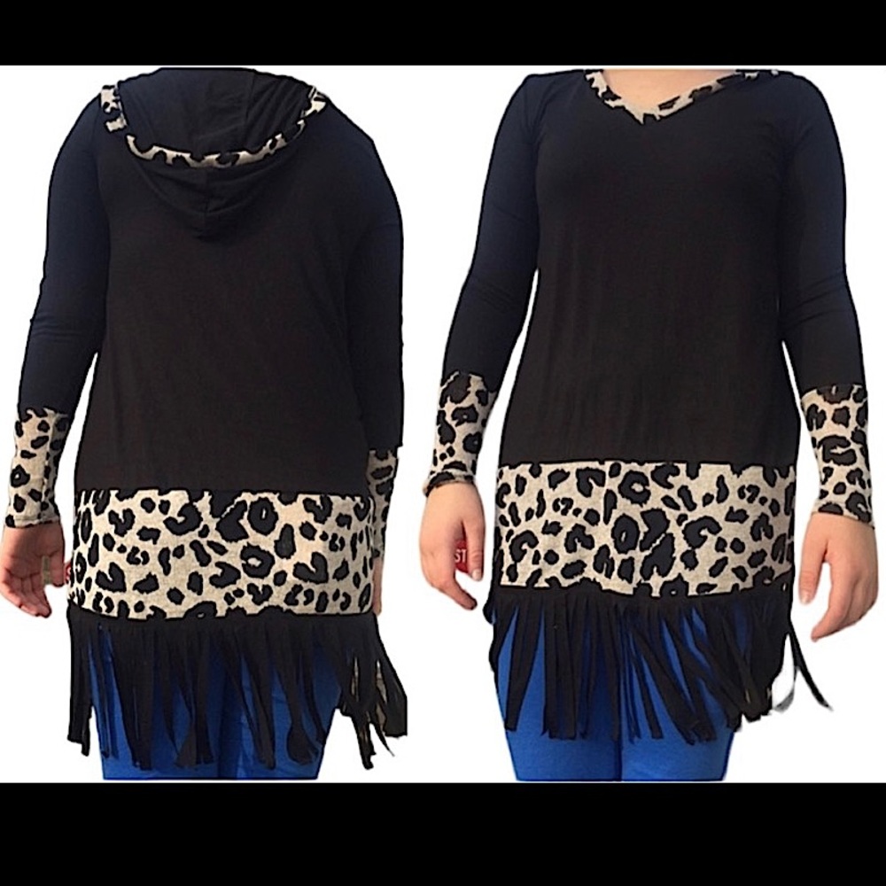 Leopard Colorblock Fringed Hoodie! NEW!